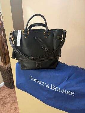 Dooney & Bourke Black Leather Tote with Gold Hardware